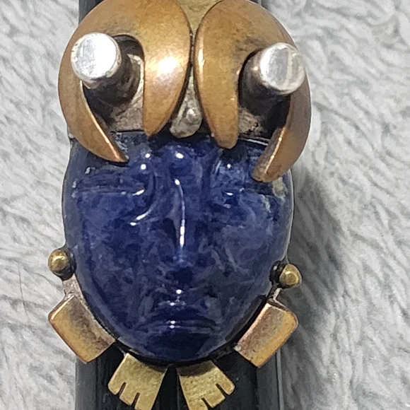Taxco Blue Lapis Face Ring Sz 7.5 950 Silver Mixed Metal Accents Handmade Artist - Picture 6 of 12